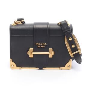 Prada Cahier Shoulder Bag Leather Saffiano Black